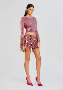 Miriam Sequin Fringe Crochet Top(Thistle Flower,XS/S)