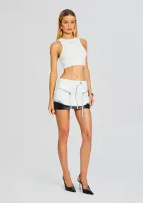 Sian Leather Skirt(White/Black,XXS)