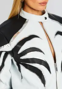 Givana Leather Jacket(White/Black,XXS)