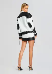 Givana Leather Jacket(White/Black,XXS)