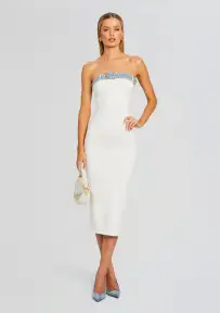 Blanche Knit Denim Dress(White/Coastline,XXS)