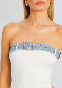 Blanche Knit Denim Dress(White/Coastline,XXS)