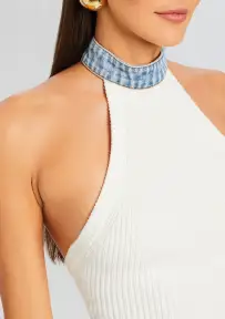 Cara Knit Denim Top(White/Coastline,XXS)