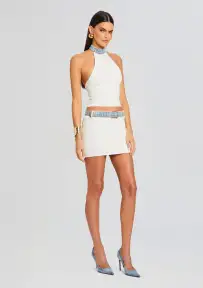 Cara Knit Denim Top(White/Coastline,XXS)