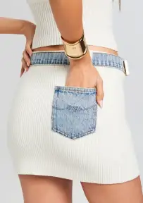 Cape Knit Denim Skirt(White/Coastline,XXS)
