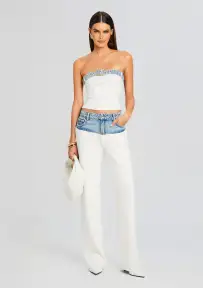 Chani Knit Denim Pant(White/Coastline,XXS)