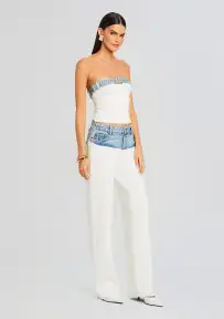 Chani Knit Denim Pant(White/Coastline,XXS)