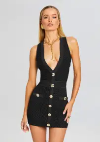 Ellison Rib Knit Dress(Metallic Black,XXS)