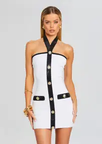 Harper Bandage Knit Dress(White/Black,XXS)