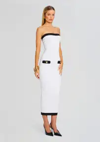 Jenn Bandage Knit Dress(White/Black,XXS)