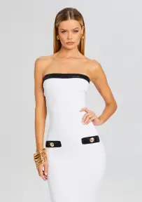 Jenn Bandage Knit Dress(White/Black,XXS)
