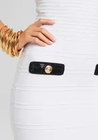 Jenn Bandage Knit Dress(White/Black,XXS)