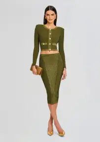 Sephira Rib Knit Jacket(MetallicMilitaryGrn,XXS)