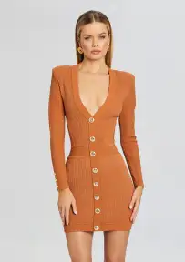 Zem Rib Knit Dress(Metallic Rust,XXS)