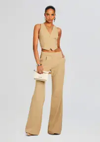Pin Tuck Palazzo Pants(Camel,XS)