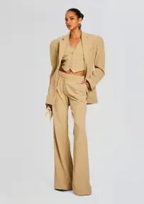 Pin Tuck Palazzo Pants(Camel,XS)