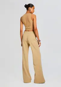 Pin Tuck Palazzo Pants(Camel,XS)