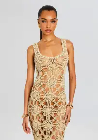 Saffron Knit Crochet Dress(Metallic Gold,XS/S)