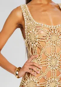 Saffron Knit Crochet Dress(Metallic Gold,XS/S)