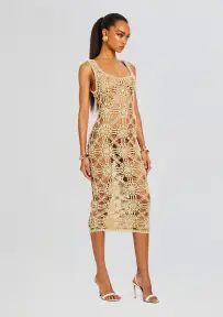 Saffron Knit Crochet Dress(Metallic Gold,XS/S)