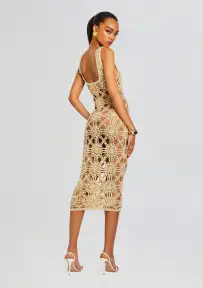 Saffron Knit Crochet Dress(Metallic Gold,XS/S)
