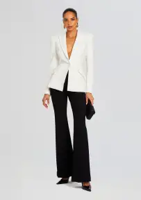 Sloan Structured Blazer With Detachable Bow(White,XS)