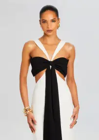 Elizabeth Bowed Evening Gown(White,XS)