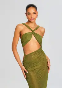 Liesel Embellished Dress(Military Green,XXS)