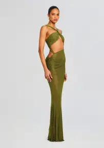 Liesel Embellished Dress(Military Green,XXS)