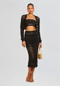 Luiz Knit Crochet Top(Black/Gold,XXS)