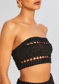 Luiz Knit Crochet Top(Black/Gold,XXS)