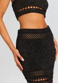Raya Knit Crochet Skirt(Black/Gold,XXS)