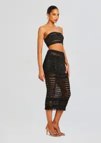 Raya Knit Crochet Skirt(Black/Gold,XXS)