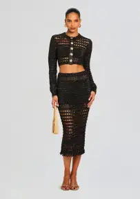 Raya Knit Crochet Skirt(Black/Gold,XXS)