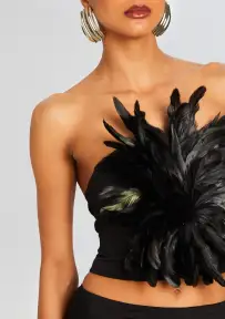 Nicki Feather Top(Black,XXS)