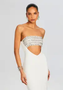 Swan Embellished Dress(White/Silver,XXS)