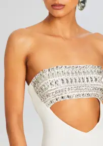 Swan Embellished Dress(White/Silver,XXS)