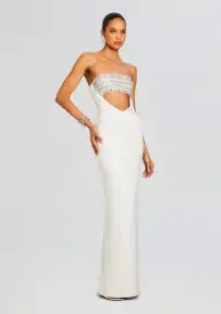 Swan Embellished Dress(White/Silver,XXS)