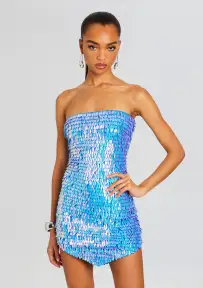 Valley Feather Sequin Dress(Iridescent Blue,XXS)