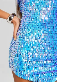 Valley Feather Sequin Dress(Iridescent Blue,XXS)