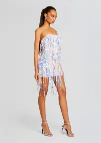 Shira Sequin Fringe Crochet Dress(Optic White,XS/S)