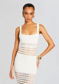 Avril Knit Crochet Dress(White,XXS)