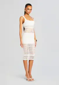 Avril Knit Crochet Dress(White,XXS)