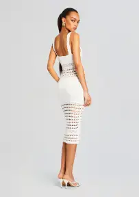 Avril Knit Crochet Dress(White,XXS)