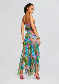 Teryn Silk Chiffon Dress(Jade Tropical Leaf,XXS)