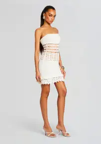 Vali Crochet Pearl Embellished Dress(White,XXS)