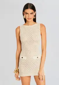 Bregan Crochet Dress(Metallic Ivory Gold,XXS)