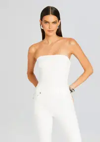 Jeanette Stretch Denim Jumpsuit(White,XXS)