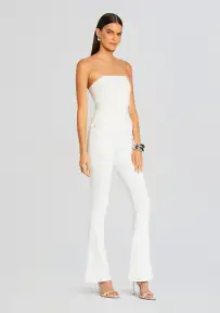Jeanette Stretch Denim Jumpsuit(White,XXS)