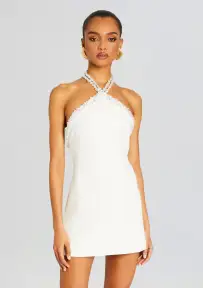 Kristi Pearl Embellished Dress(White,XXS)